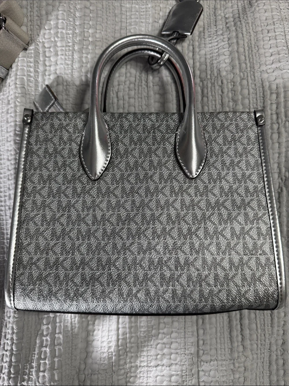 Michael Kors Metallic Silver Monogram Satchel